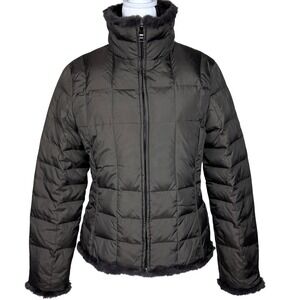 Marc New York Reversible Down Puffer Jacket Rabbit‎ Fur Trim Womens Small Brown